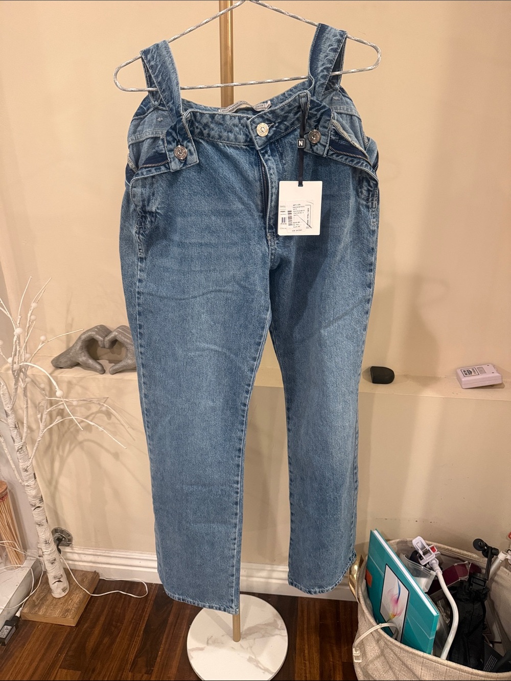 Nocturne Blue Women's High-Waist Denim Jeans with hips cut out
